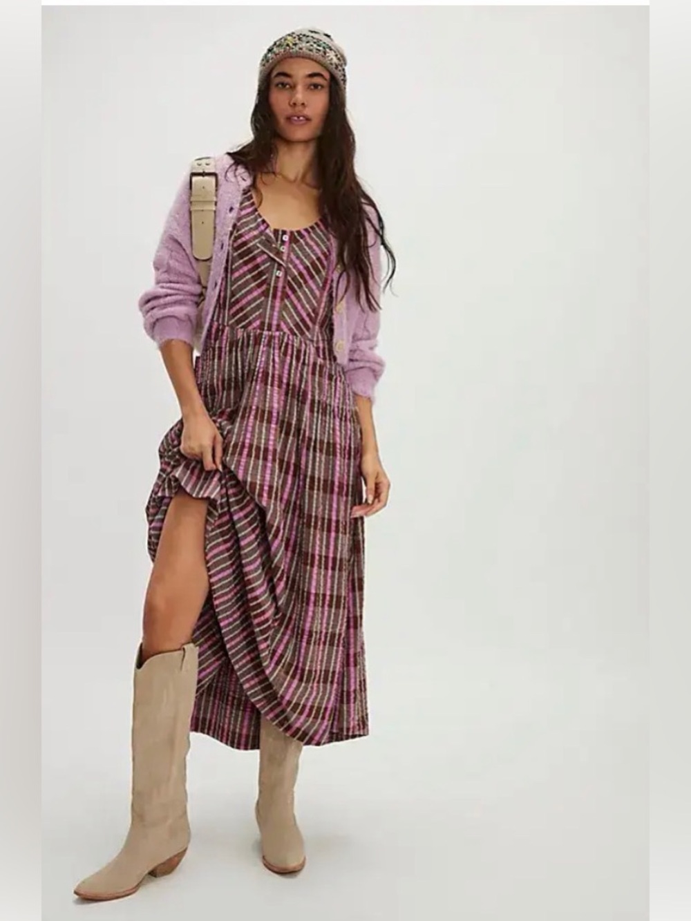 Free People Tulie Plaid Midi Dress XS